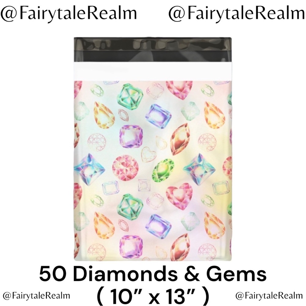 10”x13” Diamonds & Gems ( 50 ) Poly Mailers, Shipping Envelopes, Gift Bags